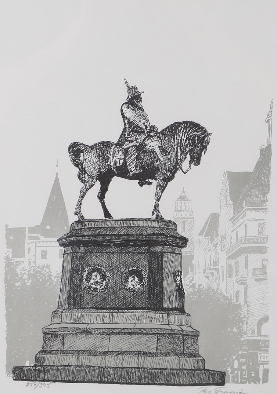 PER FRANZEN. Staty, litografi, signerad.