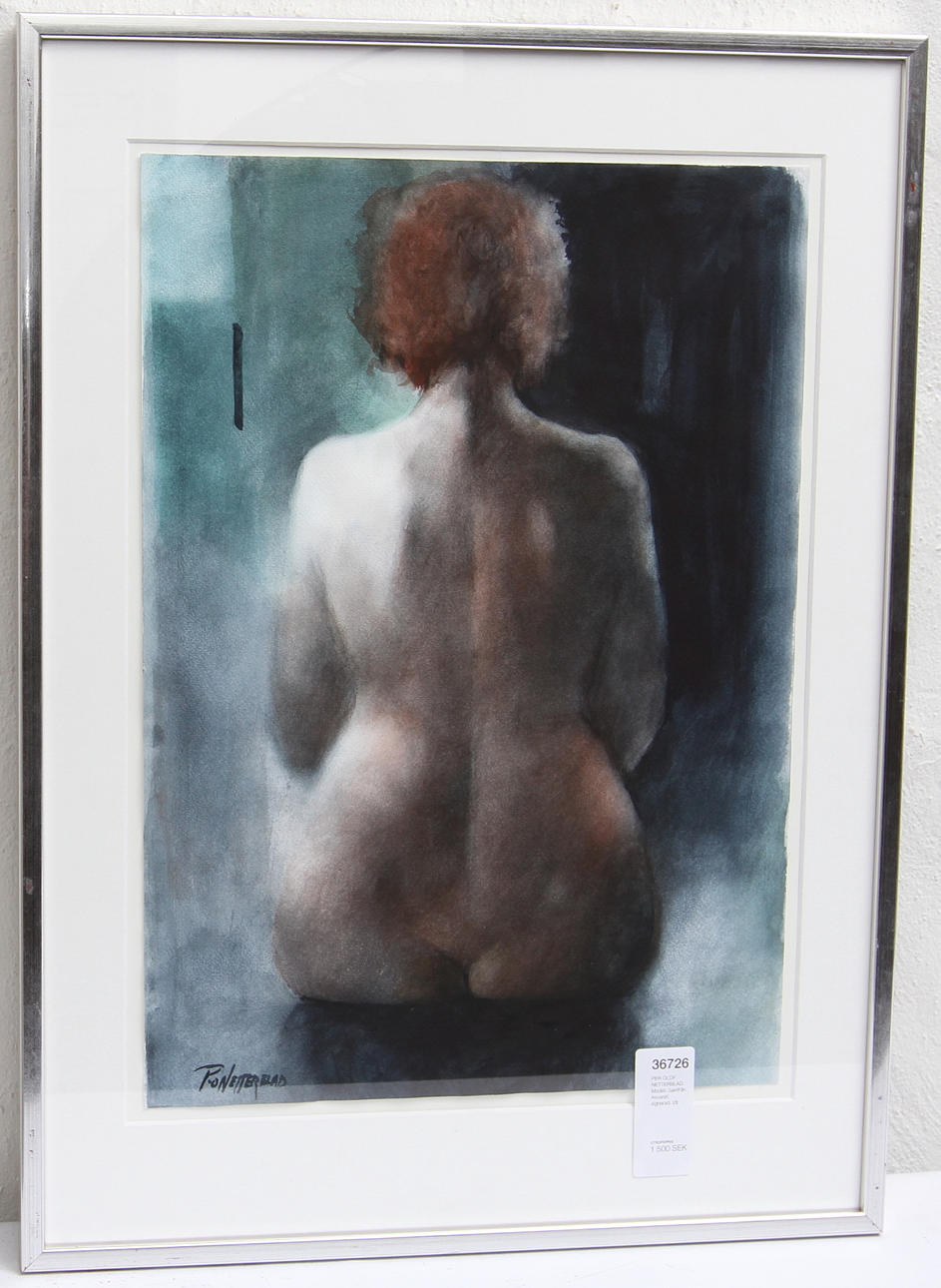 PER OLOF NETTERBLAD. Modell, bakifrån. Akvarell, signerad.