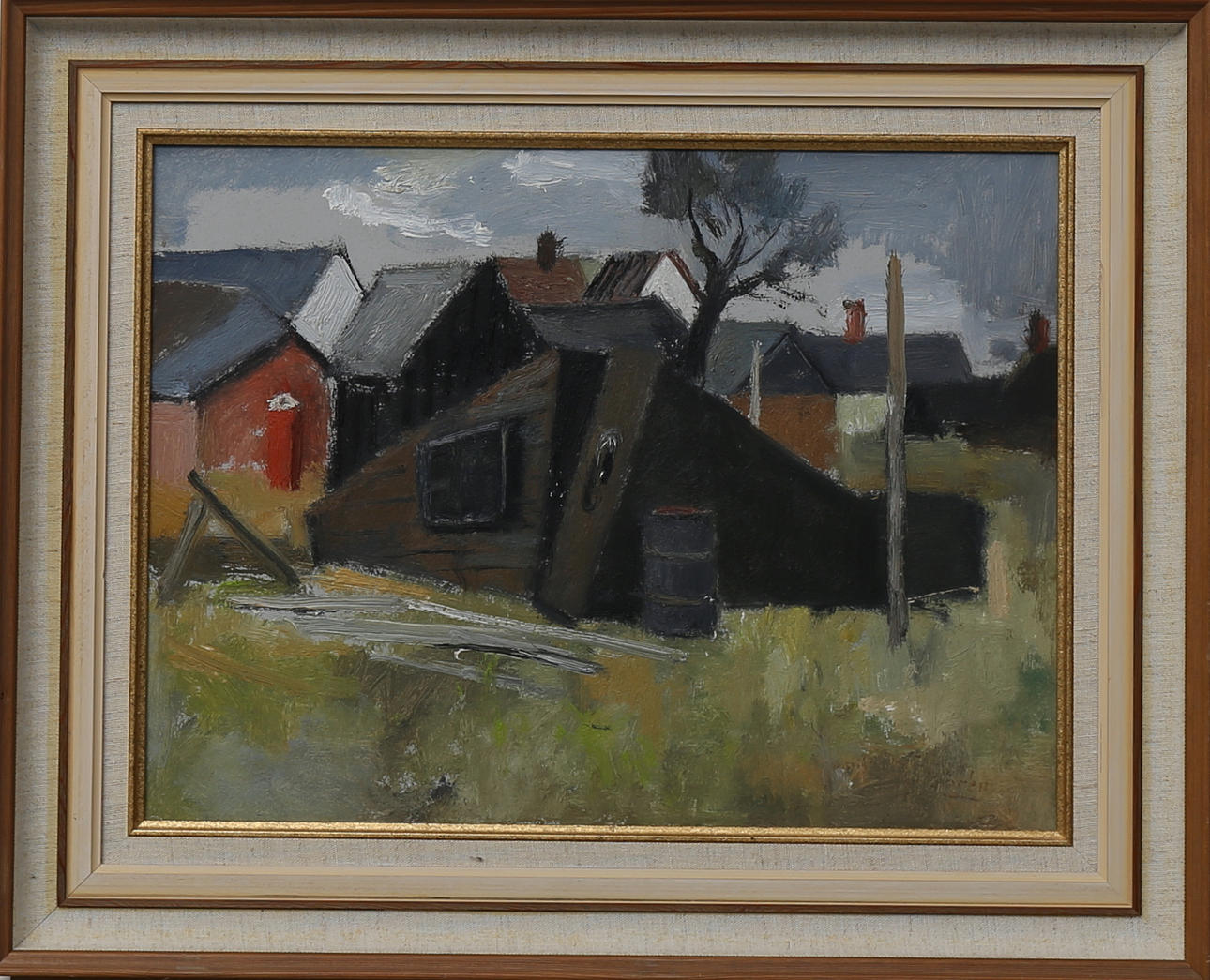 JOHAN BÖRÉN. Bymiljö, olja på pannå, signerad Börén.