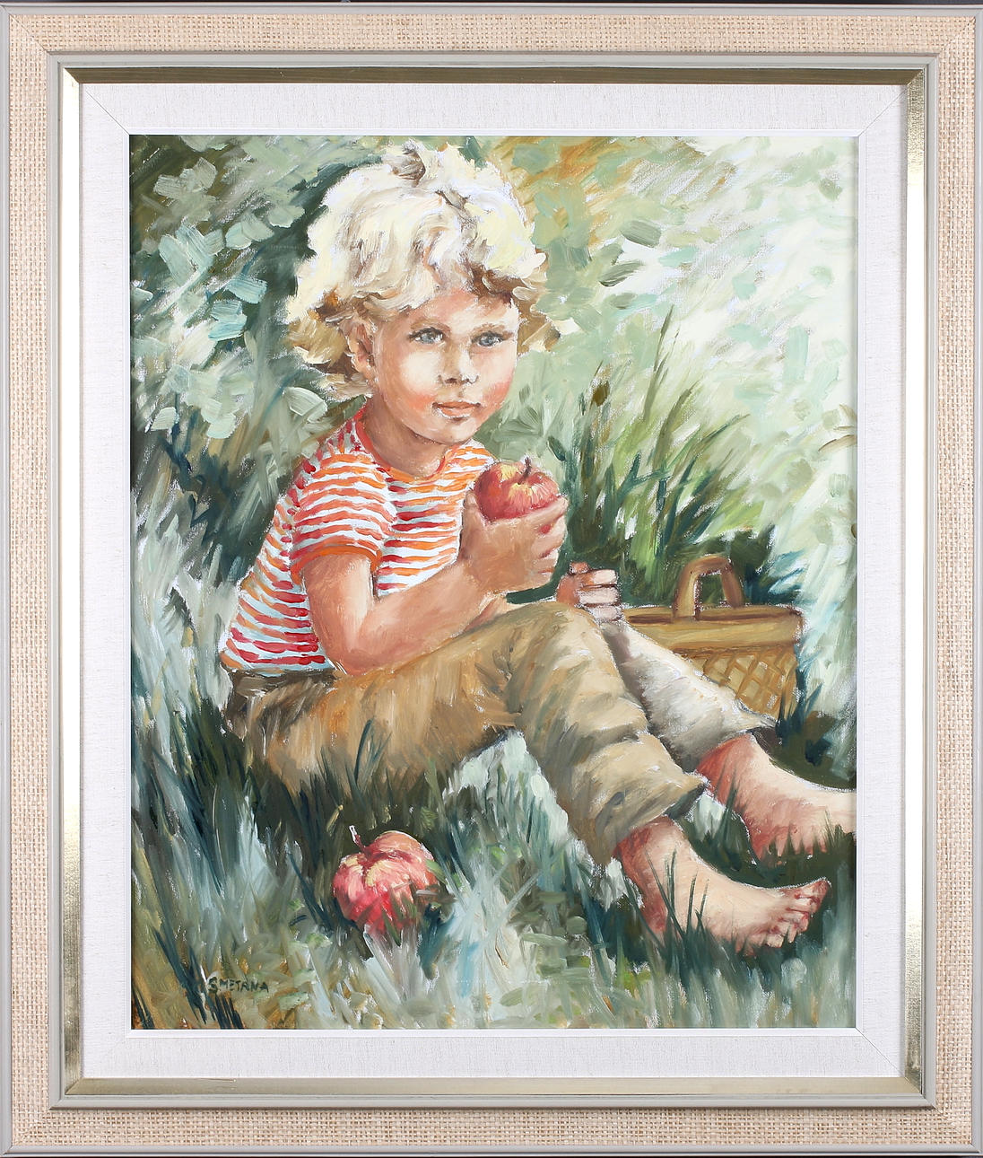 MONICA SMETANA. Barnportträtt, olja på duk, signerad.