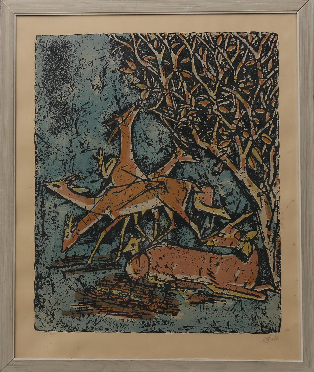 AXEL SALTO. Hjortar, färglitografi nr 199/260, signerad A Salto.