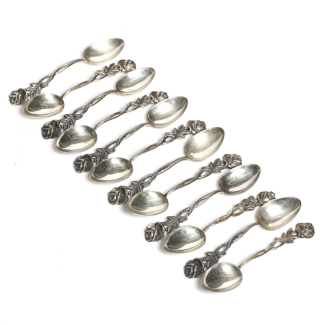 KAFFESKEDAR, 12 st, silver, "Rosen", Gewe. Vikt 99 gram.