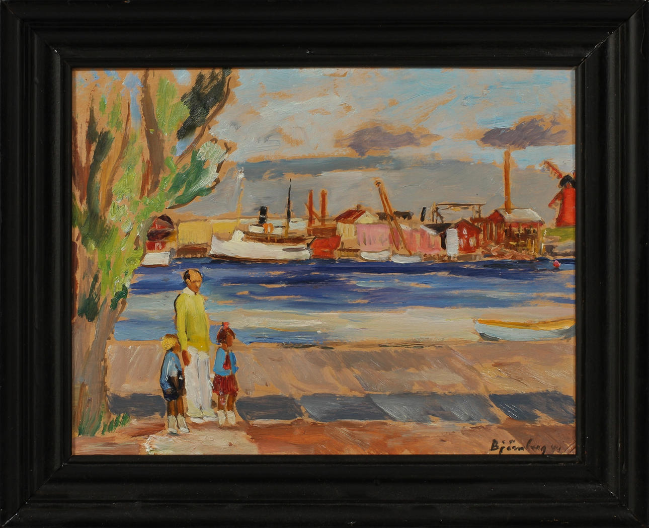 EVALD BJÖRNBERG. "På kajen Marstrand", olja på pannå, signerad.