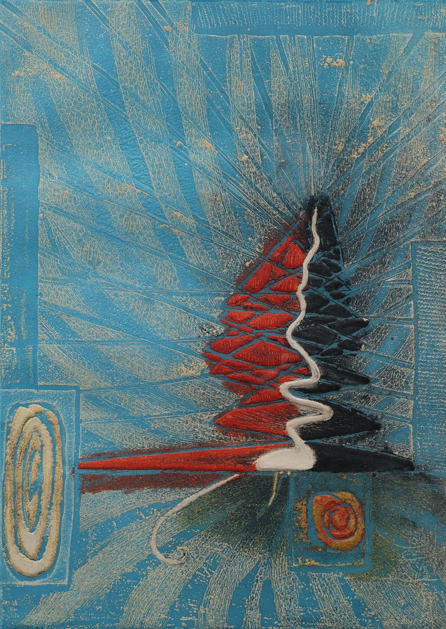 KRISHNA REDDY, colour etching, “Forme Dans Léspace”, numbered 1/120, signed.