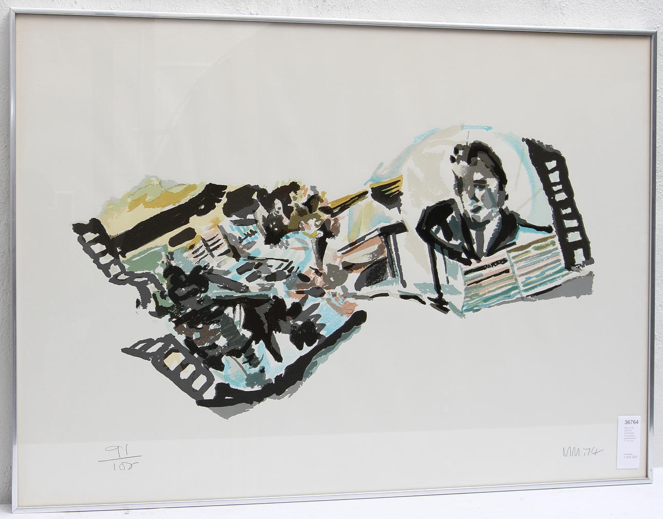 MALCOLM MORLEY. Färglitografi. Komposition, signerad M M 74. 91/100.