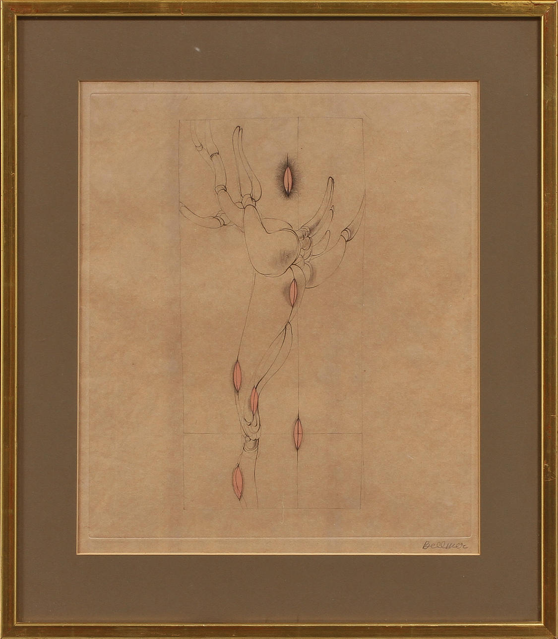 HANS BELLMER. "Les Marionnettes I" kolorerad etsning, sign.