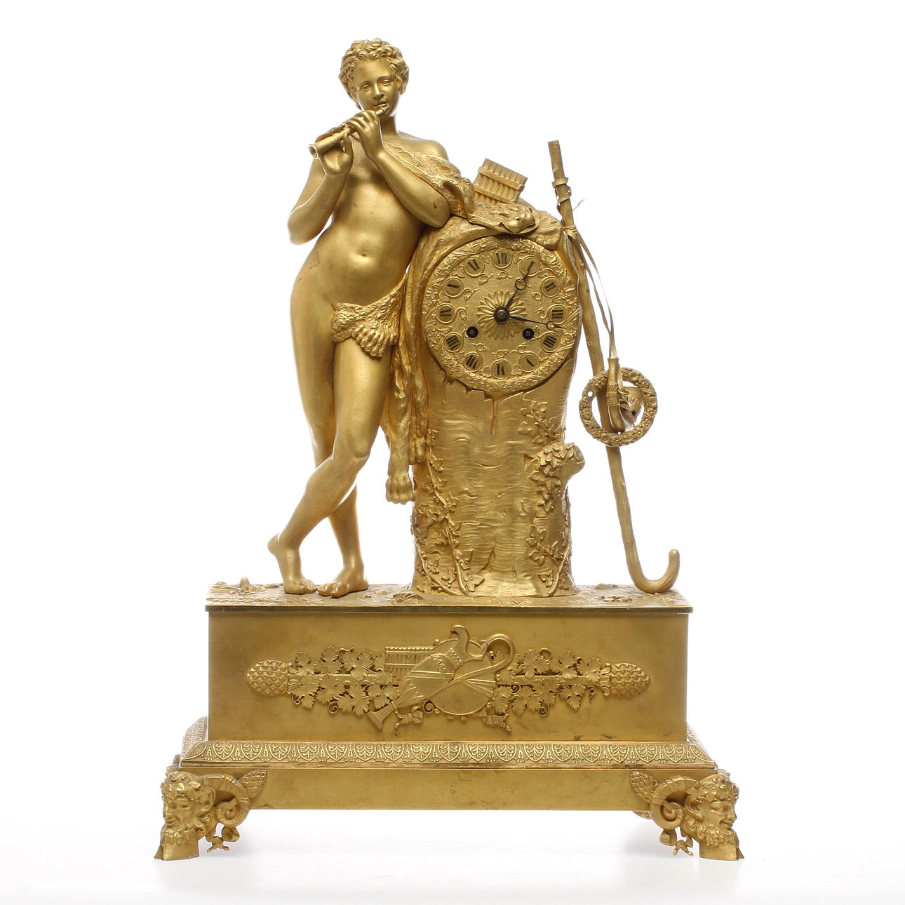 BORDSPENDYL, brännförgylld brons, empire, urverk märkt V.R, Frankrike, 1800-talets första hälft.