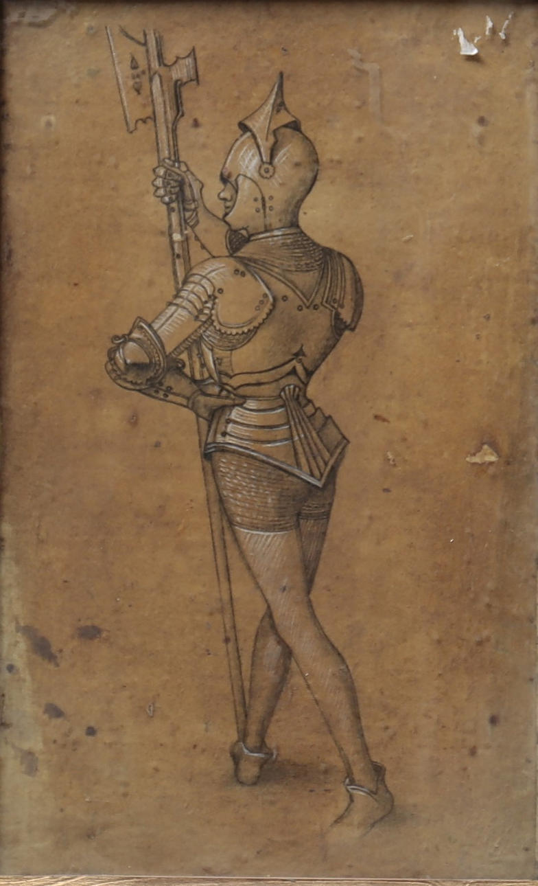 GERMANIC SCHOOL, 20TH CENTURY. Ridder i rustning med en halberd.