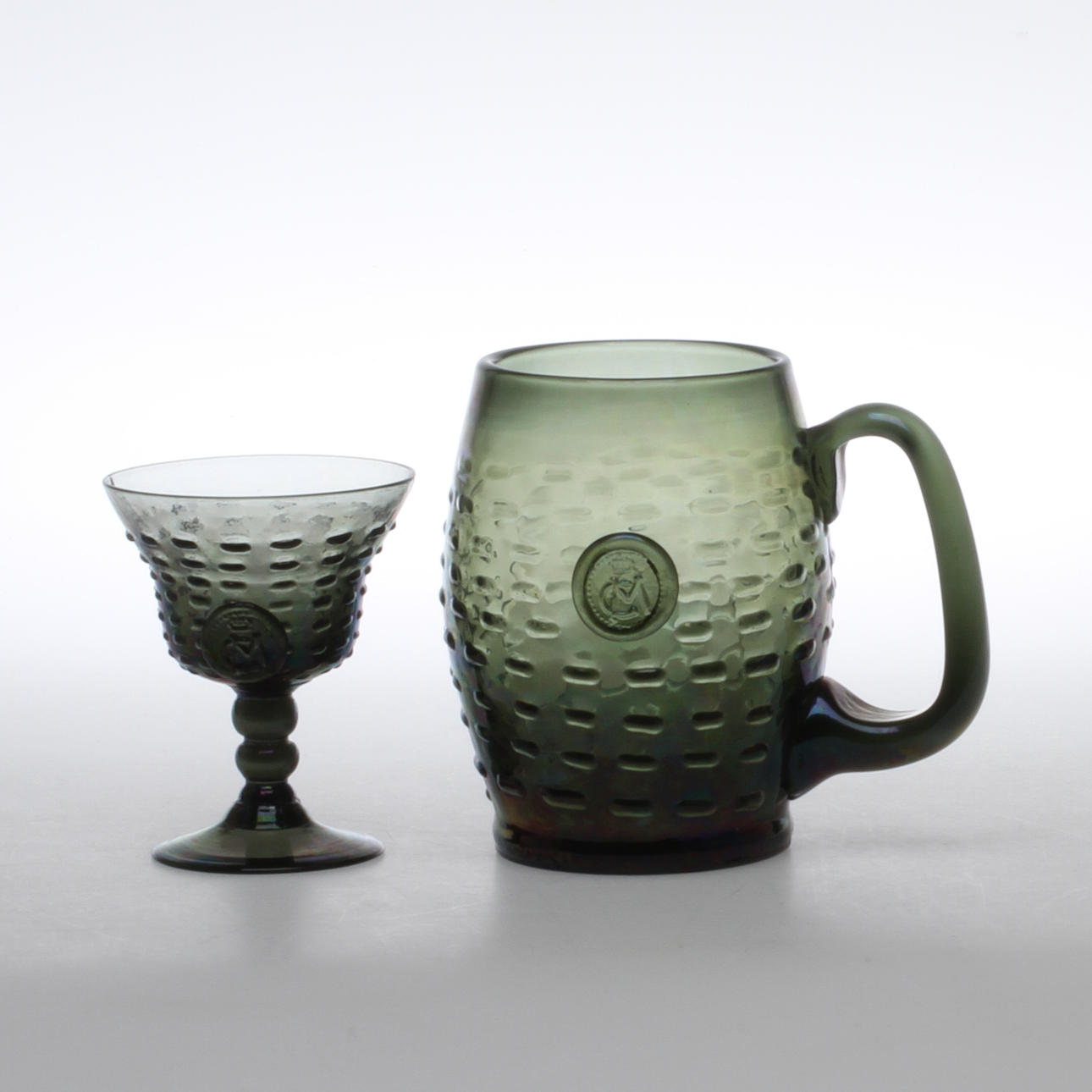 ÖLKRUS 3 st samt STARKVINSGLAS 4 st, "Hertig Karls glas", Lindshammar, 1900-tal.