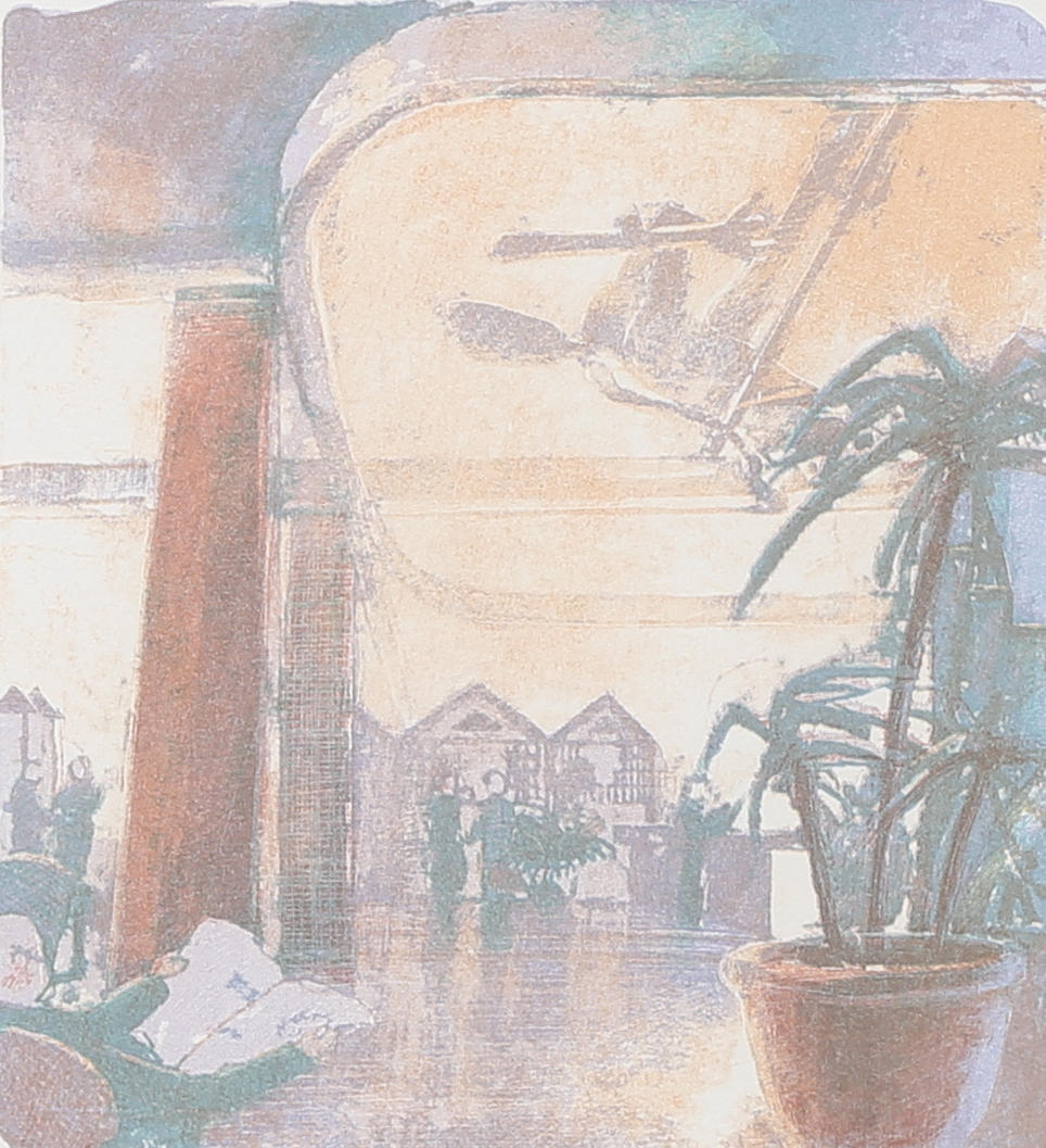 MATS ARONSSON. "Entré". Färglitografi, signerad, daterad 89 och numrerad 69/115.