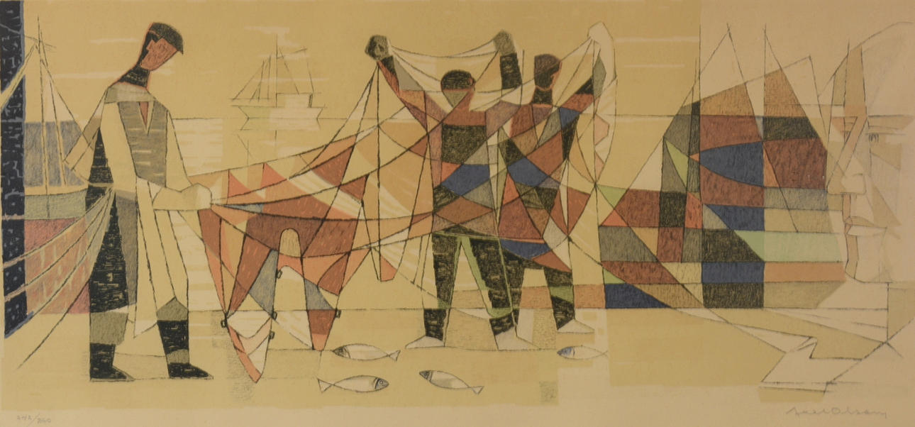 AXEL OLSON. Färglitografi.