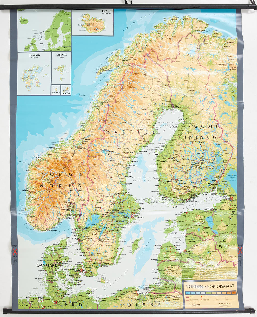 MAP, Escandinavia, Geo-Institut, relieve, escala 1:1000000.