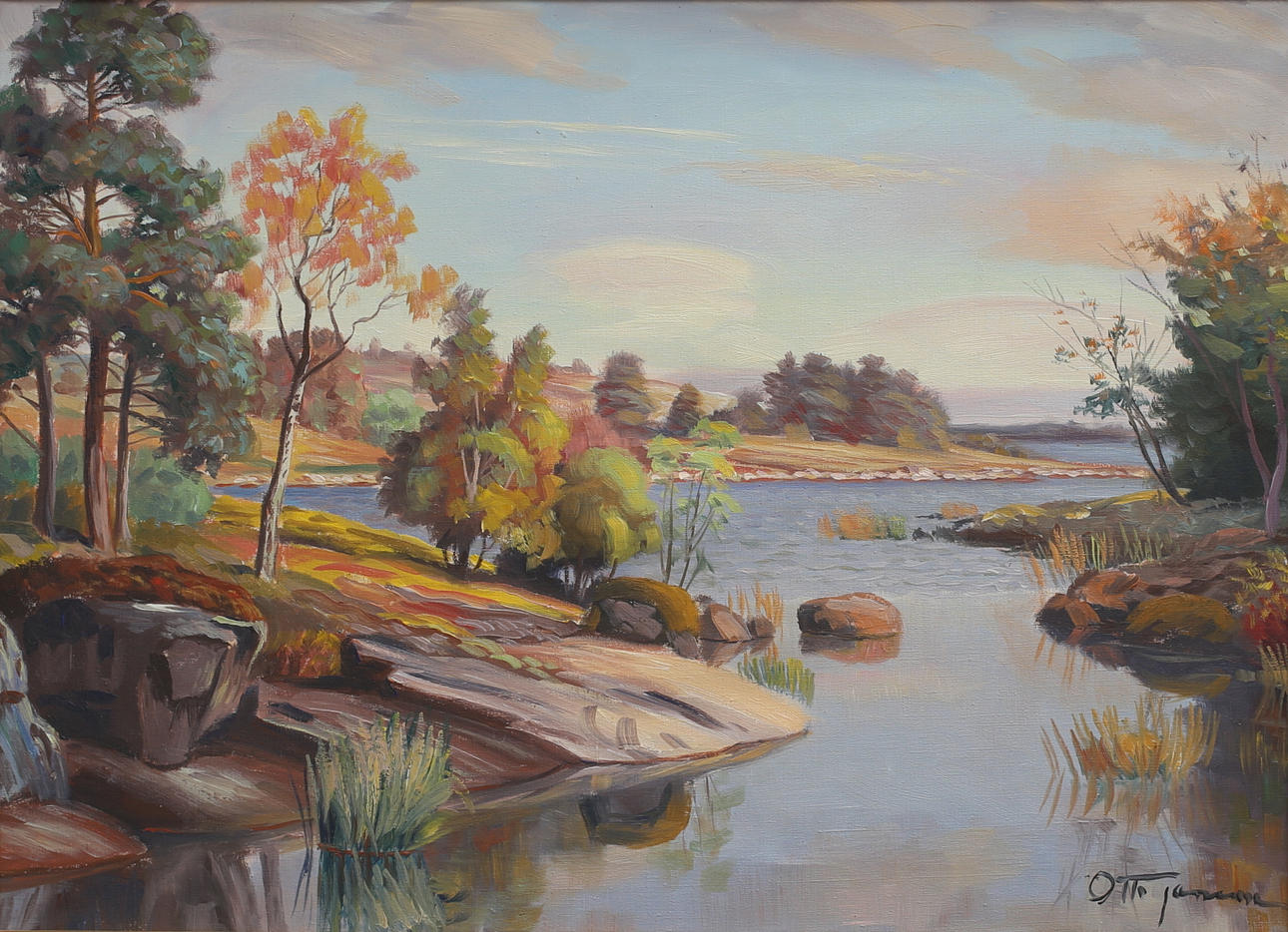 OTTO JANSSON. Skogskant vid vatten. Olja på duk, signerad.