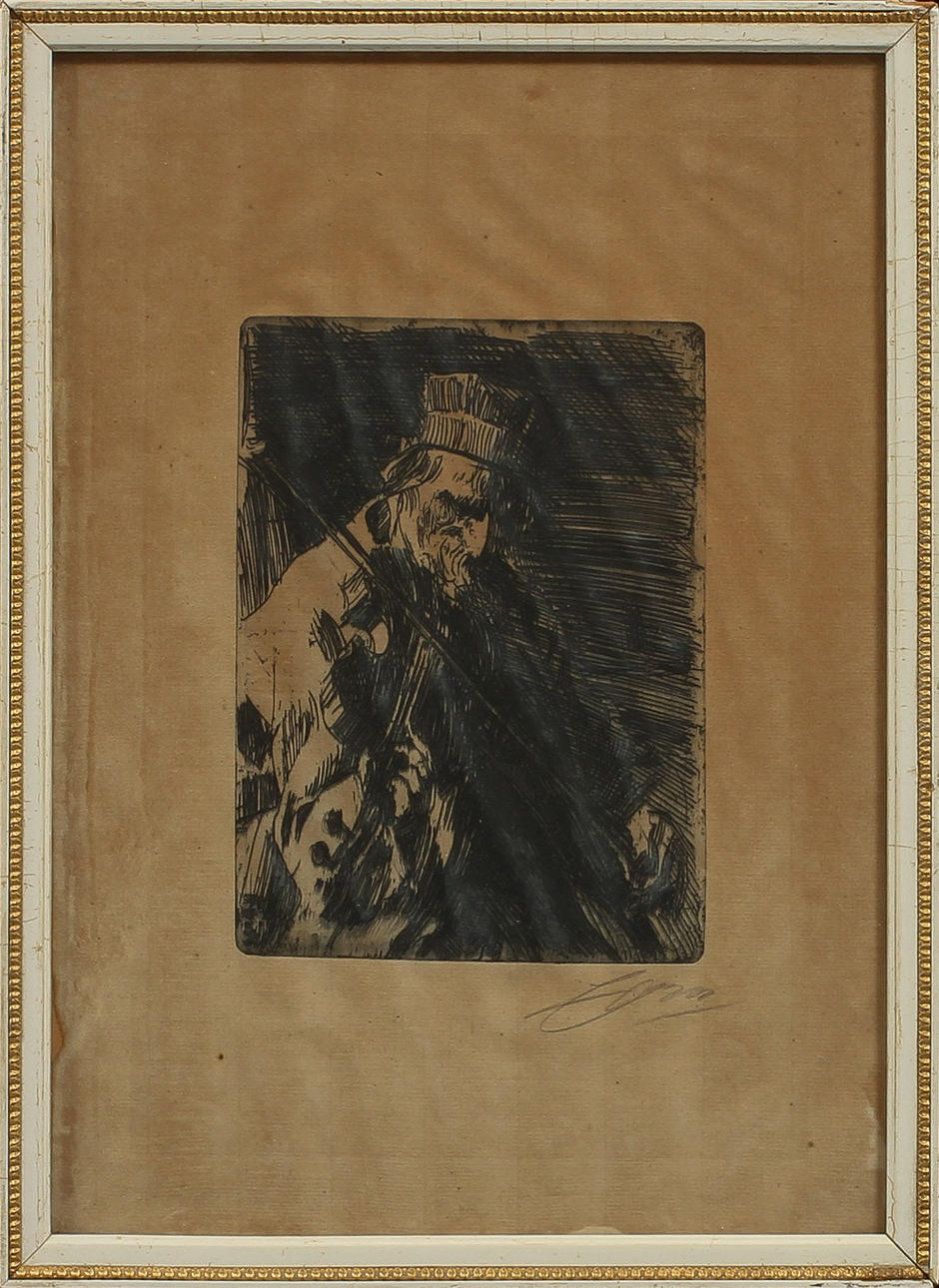 ANDERS ZORN. "Byspelman", etsning, signerad.