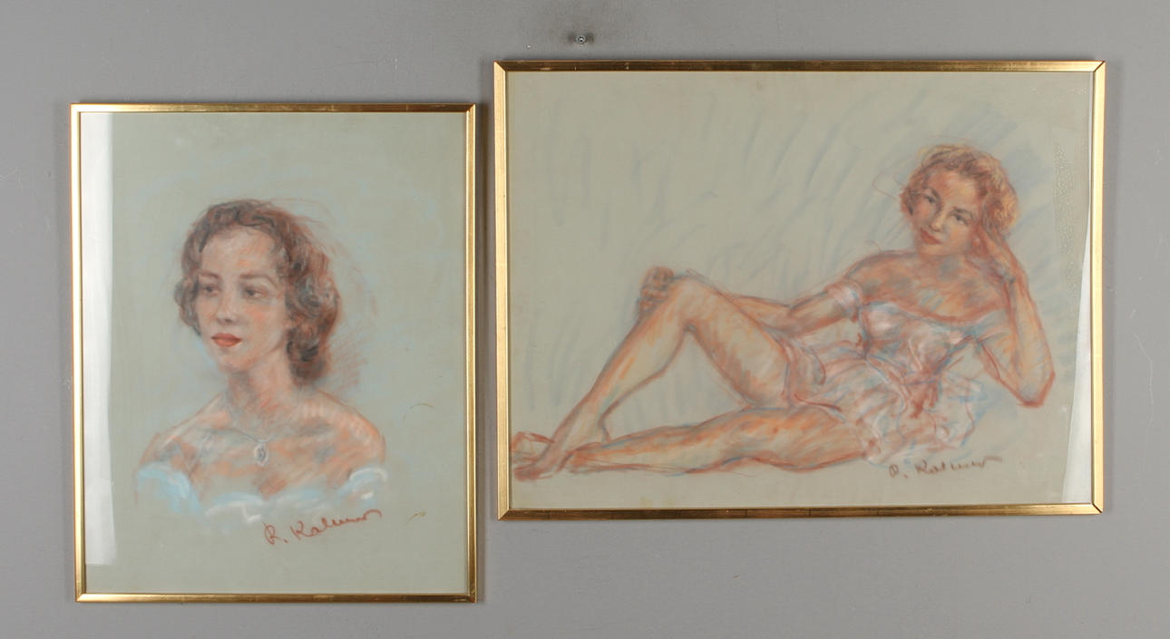 REINHOLD KALNINS. 2 st, pastell, signerade.