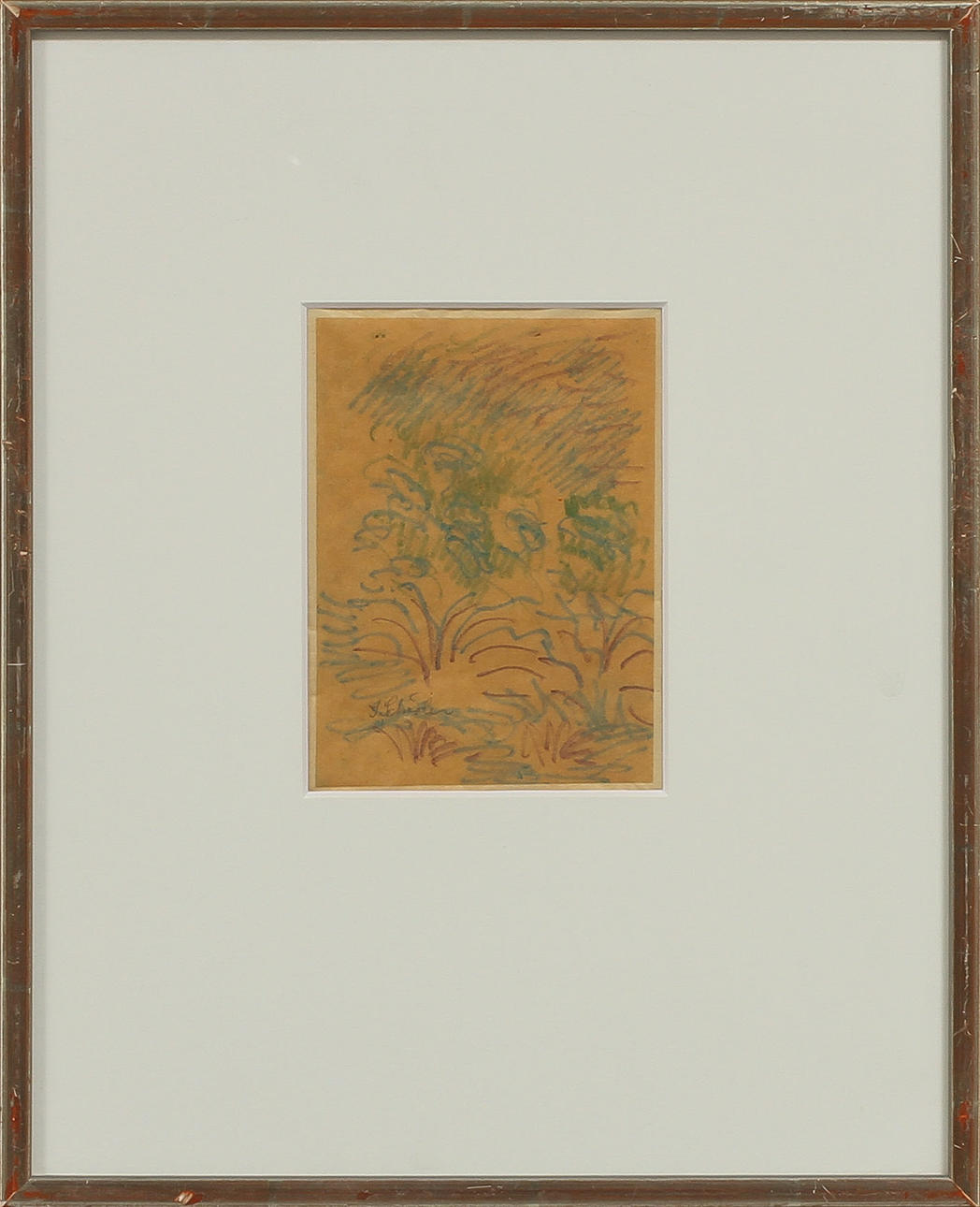 INGE SCHIÖLER. Vegetation, färgkrita, signerad.