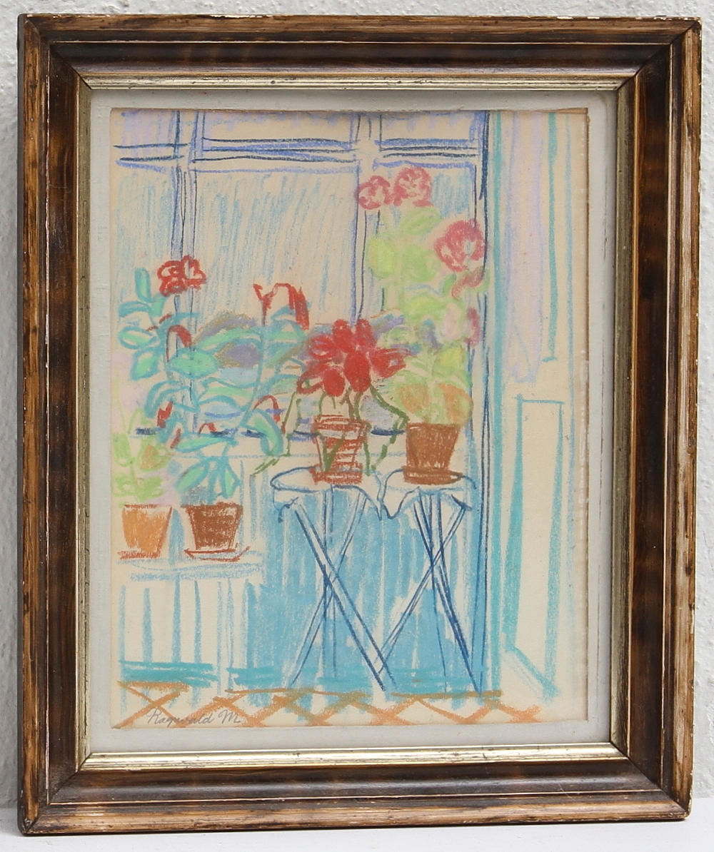 RAGNVALD MAGNUSSON. PASTELL. Interiör med blommor, signerad Ragnvald M.