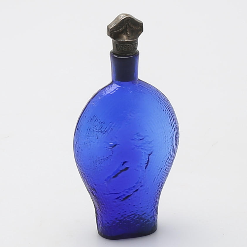 JAKTPLUNTA, blått glas, Skandinavien, 1800-talet.