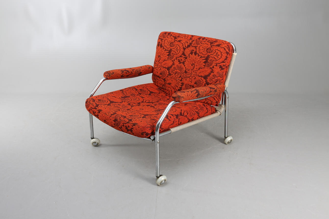 FÅTÖLJ, stålrör, 1960/70-tal.