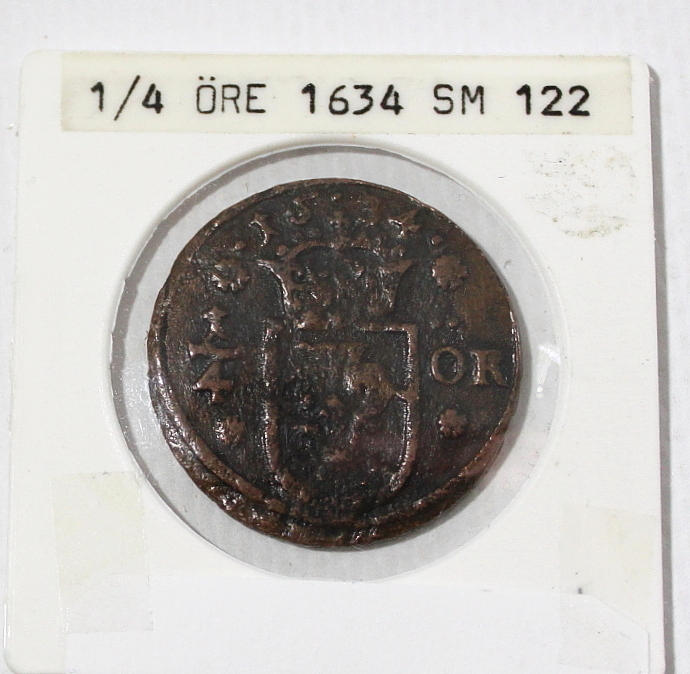 MYNT, 1/4 öre Kristina 1634.