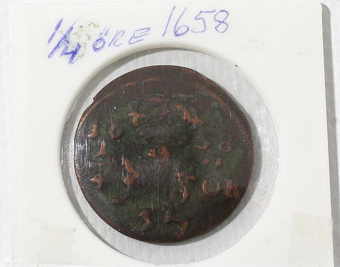 MTNT, 1/4 öre, med CRS, Karl X Gustav 1658.