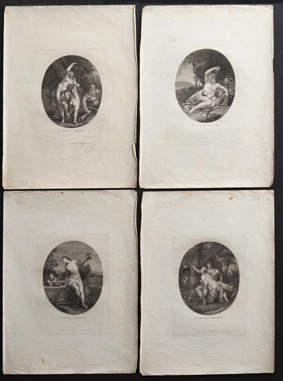 ETCHINGS, 4 pieces by original artwork, Italy.