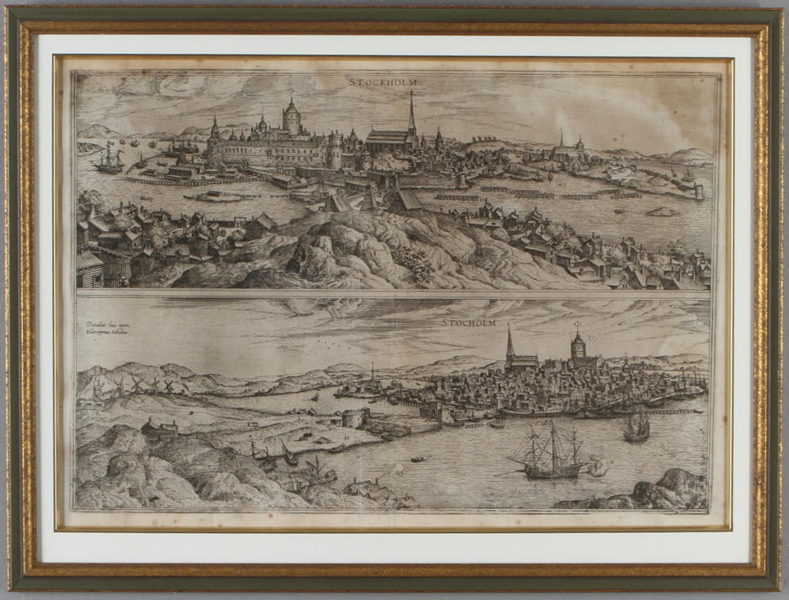 KARTA, Stockholm, gravyr, Georg Braun & Franz Hogenberg, 15/1600-tal.