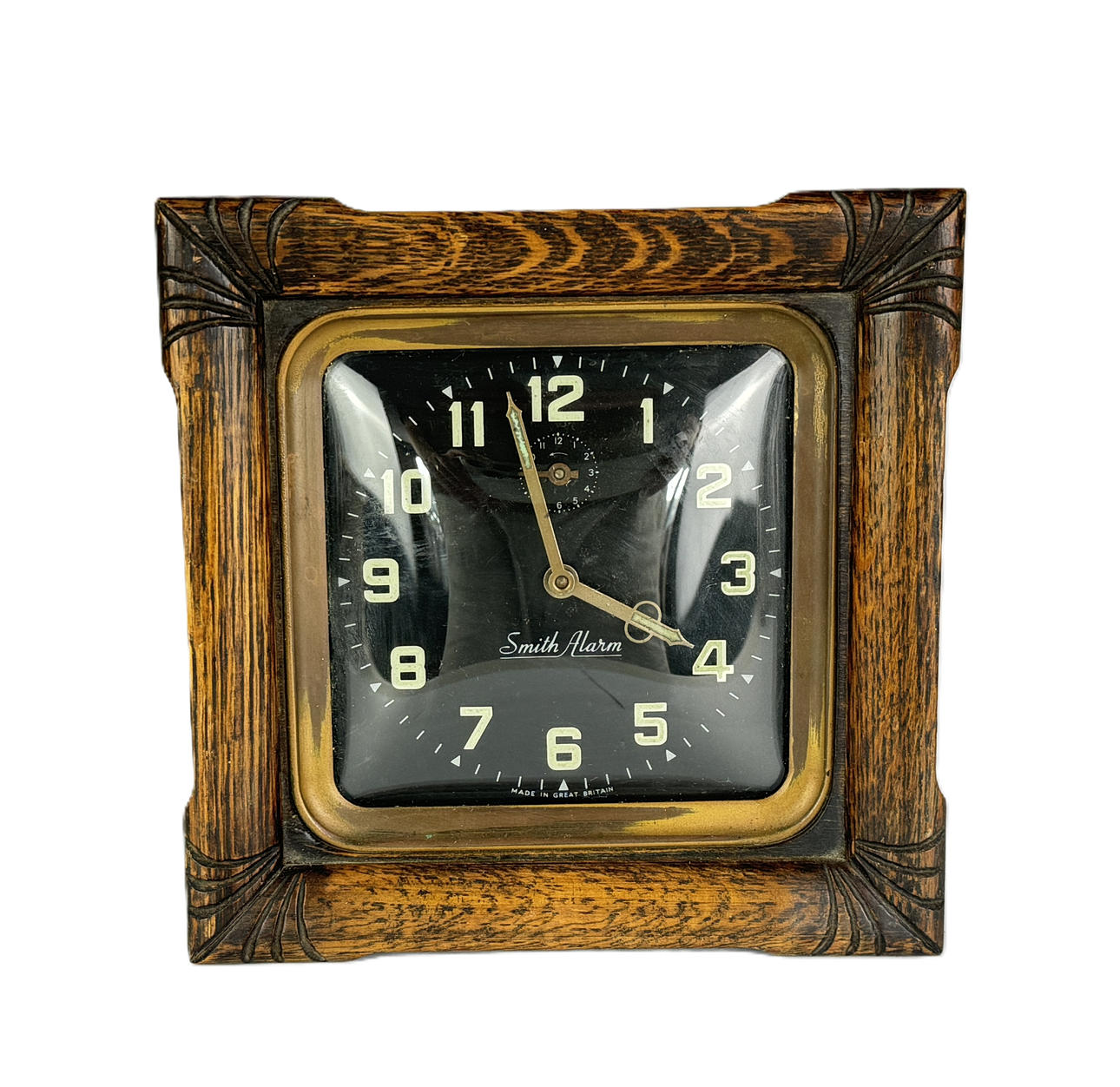 SMITH ALARM TRÄINRAMAD SKRIVBORDSKLOCKA.