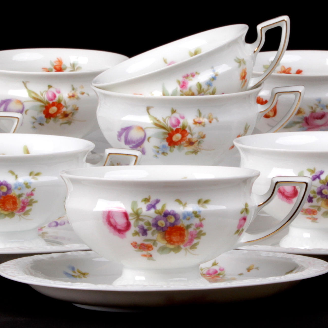 TEKOPPAR, med fat, 11 st. Porslin, "Maria", Rosenthal, 1900-tal.