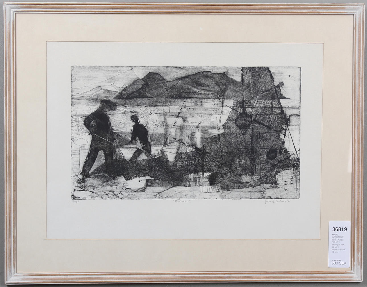 MAUD COMSTEDT samt JOSEF SCHIBLI, etsningar 2 st, 42 x 25 respektive 40 x 32 cm.