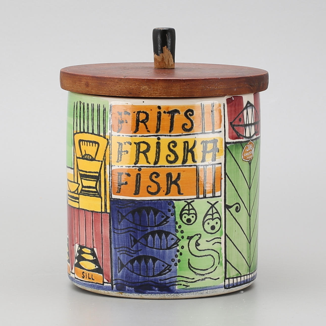 ANITA NYLUND, burk med lock, "Frits Friska Fisk" ur serien " Vår lilla stad".