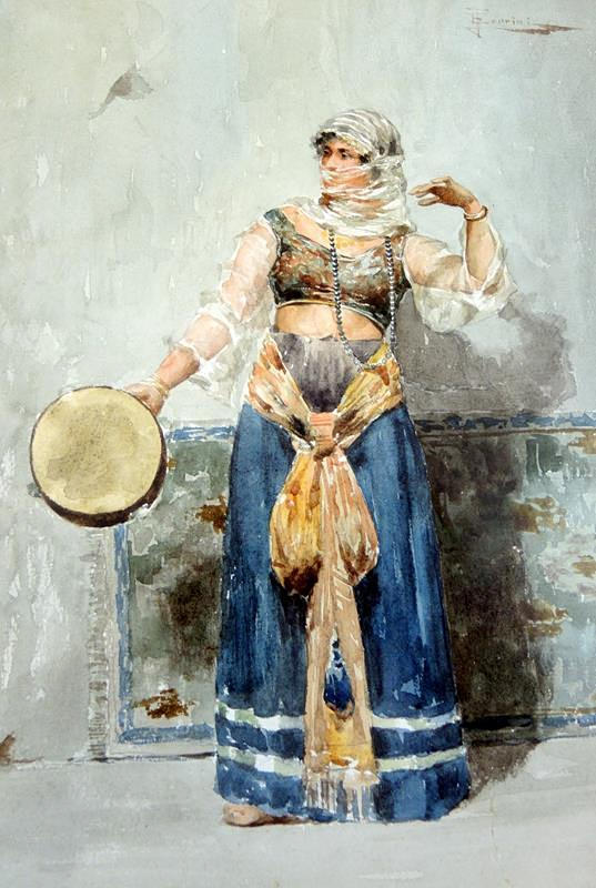 Akvarell, magdansös.