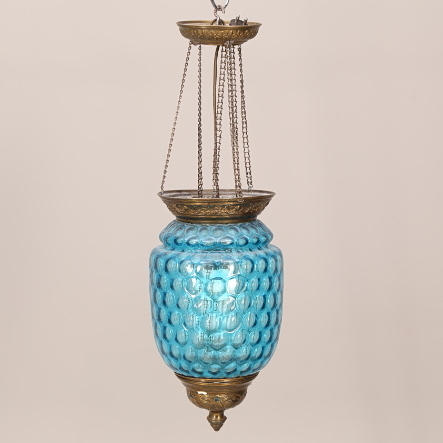 MÅNSKENSAMPEL, glas/metall, 18-/1900-tal, blå glaskupa.