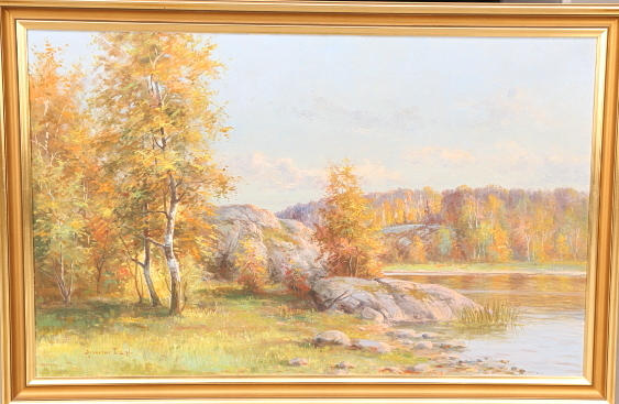 ANSHELM DAHL. TAVLA, olja duk, signerad Anshelm Dahl, höstlandskap.