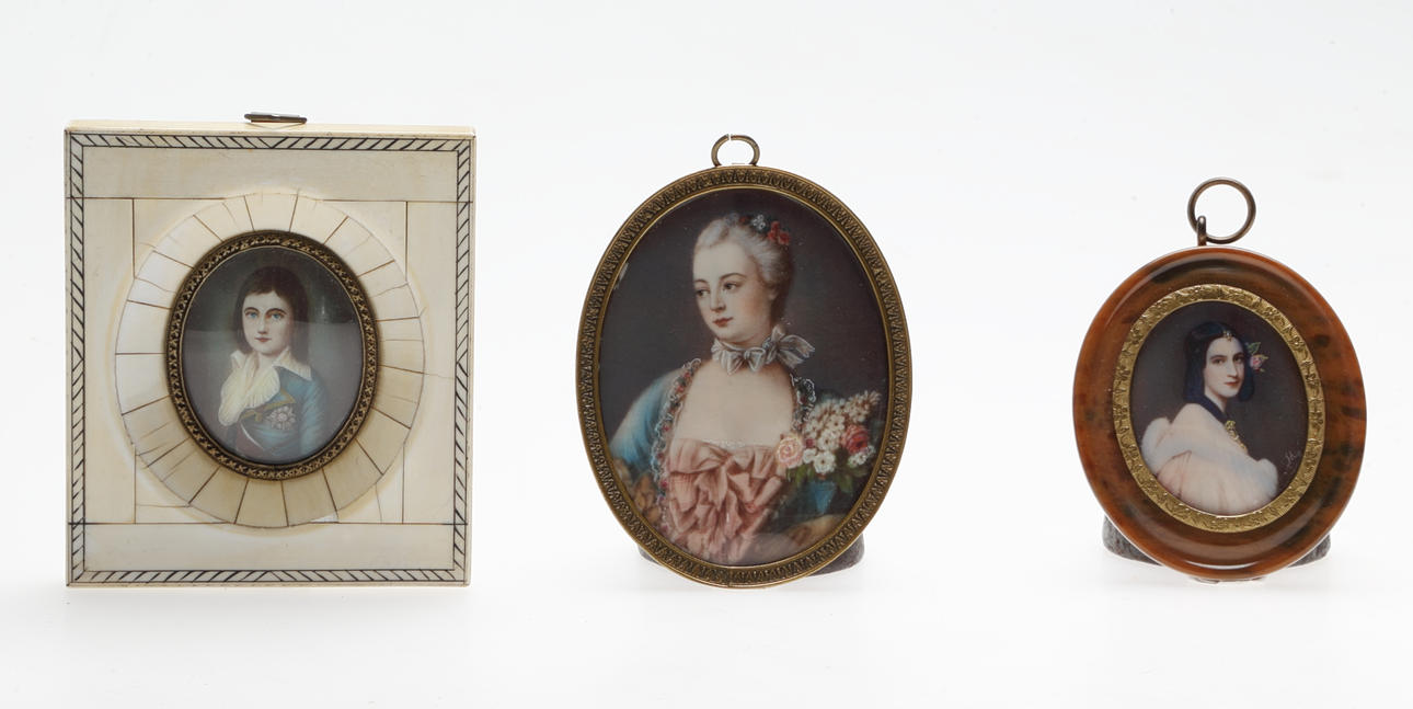 MINIATYRMÅLNINGAR, 18-1900-tal, 3st, signerade, inramade.