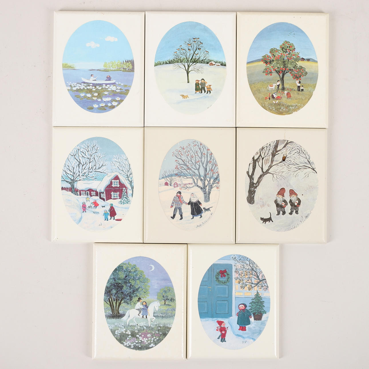 ASTA PULKKINEN. miniature paintings, 8 pcs, print.