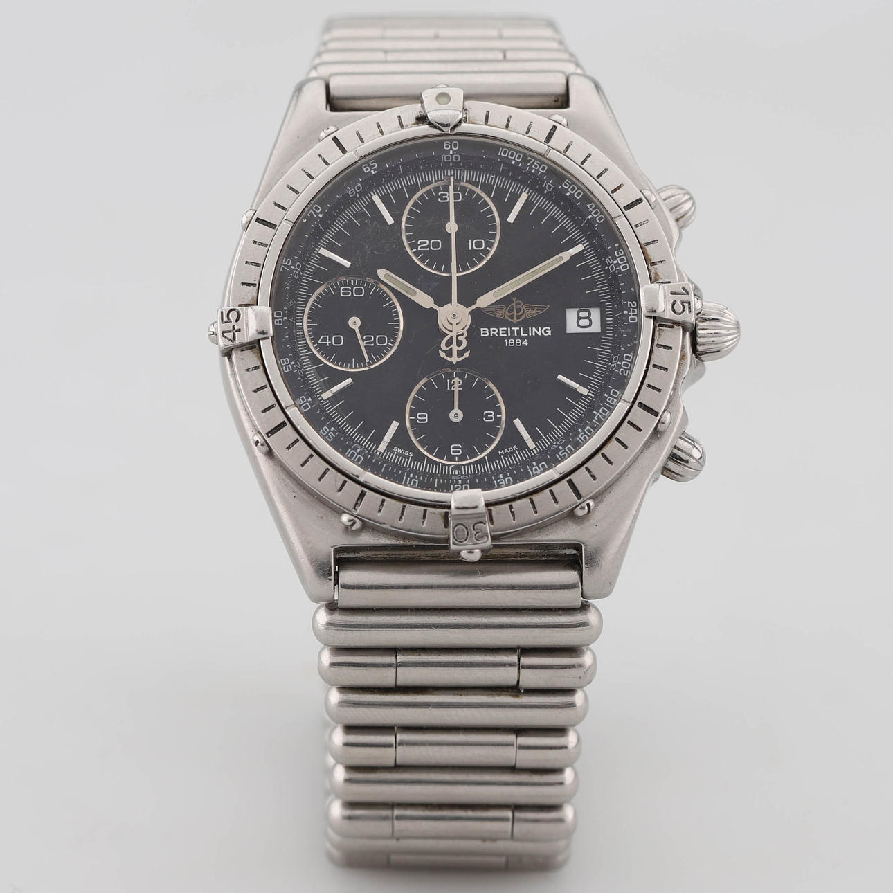 BREITLING CHRONOMAT, wristwatch, steel, automatic assignment, date, chronograph with minute and hour counter, 1980/90s.