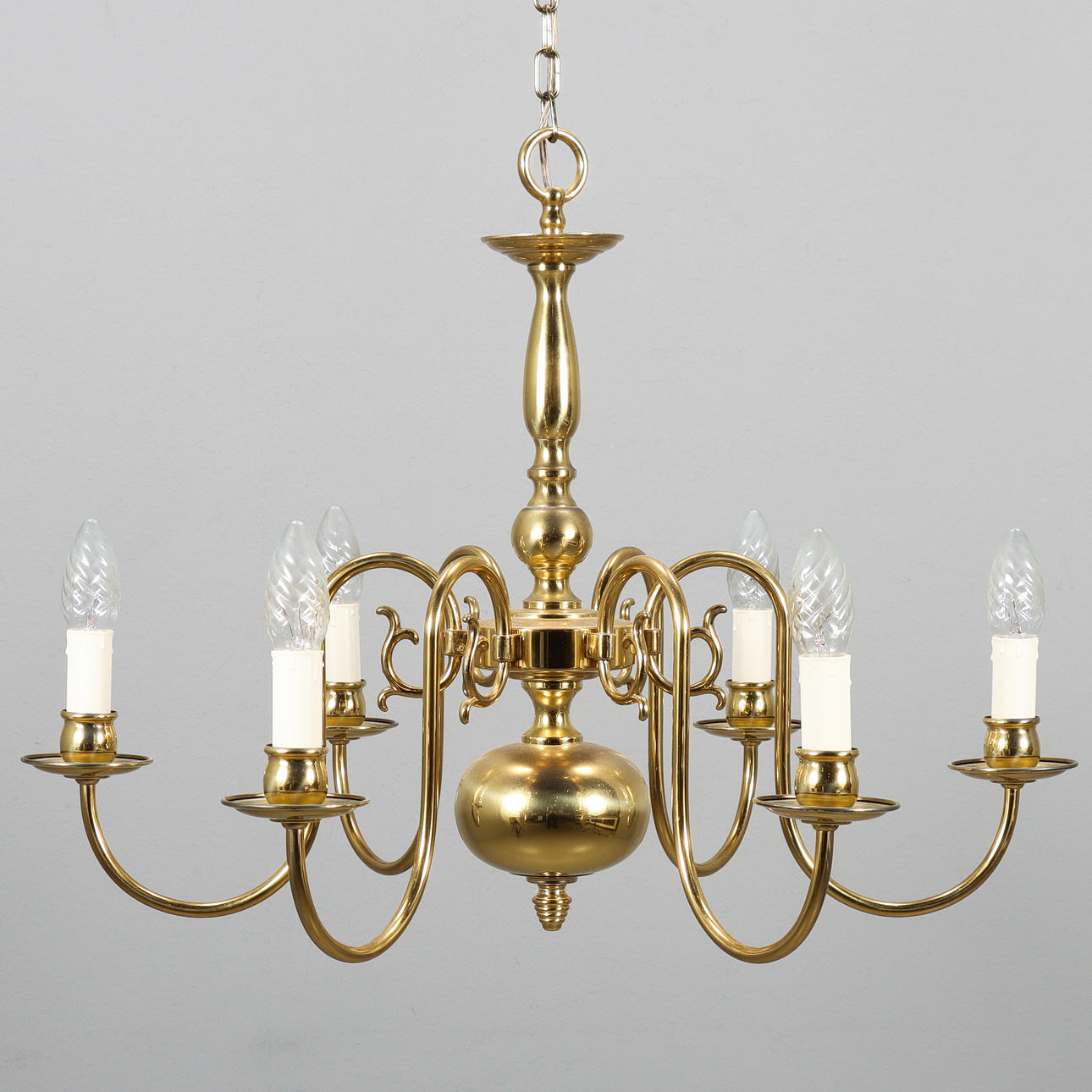 CEILING LAMP brass, 6 light arms.