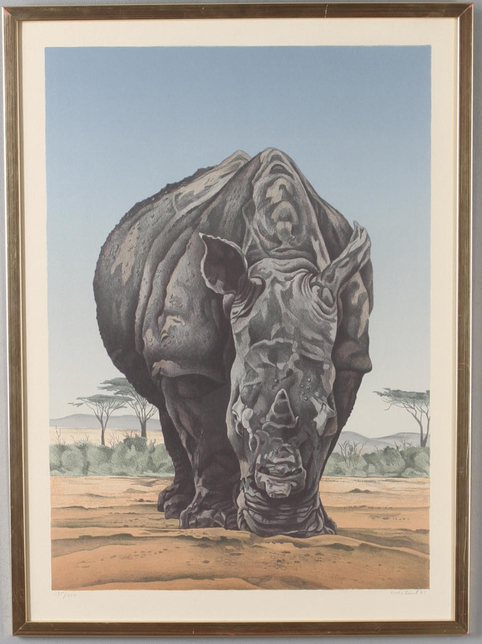 FOLKE LIND. Noshörning, färglitografi, signerad och numrerad 175/240.