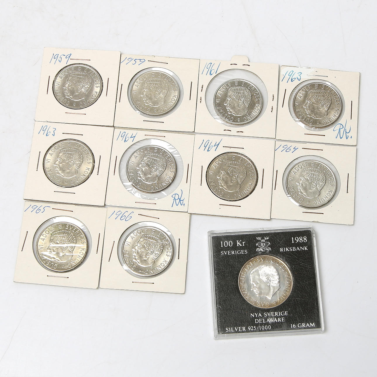 MYNT, 11 st, silver, bl.a. 2 kronor 1950-1966.