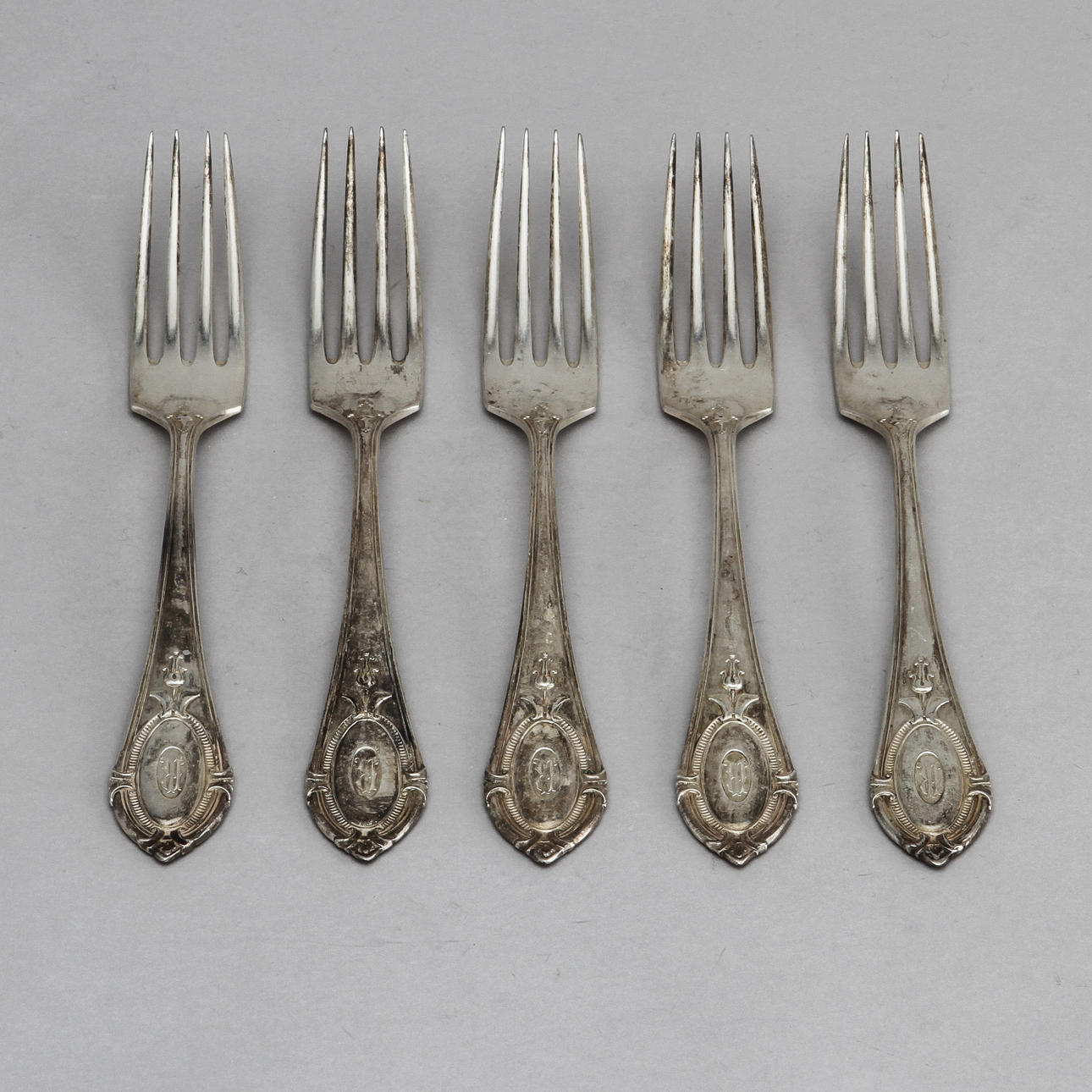 GAFFLAR, 5 st, silver Johan Gustaf Kihlberg, Nyköping 1898, vikt 340 gram.