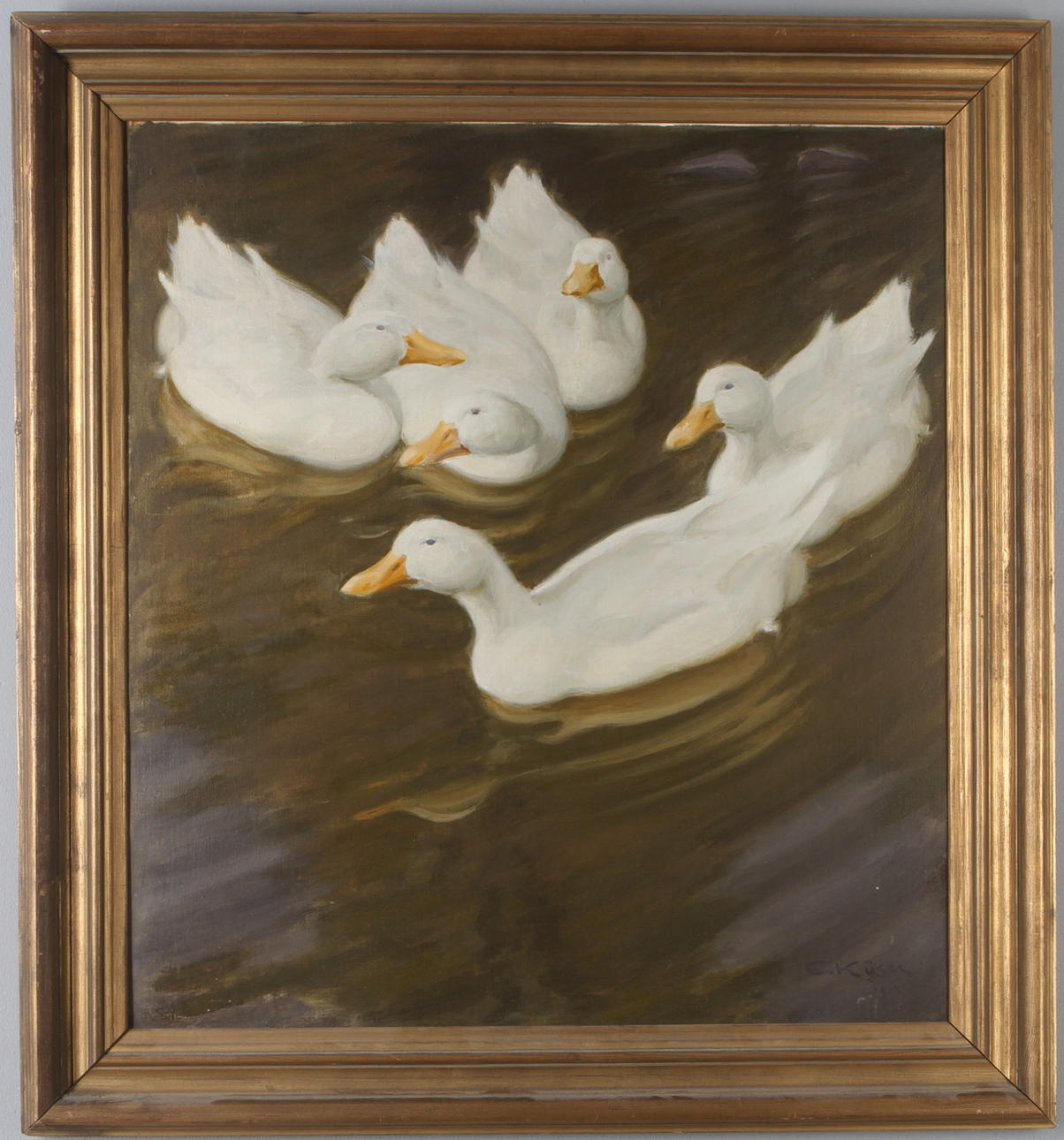 ERNST KÜSEL. Motiv med ankor, olja på pannå, signerad och daterad 1908.