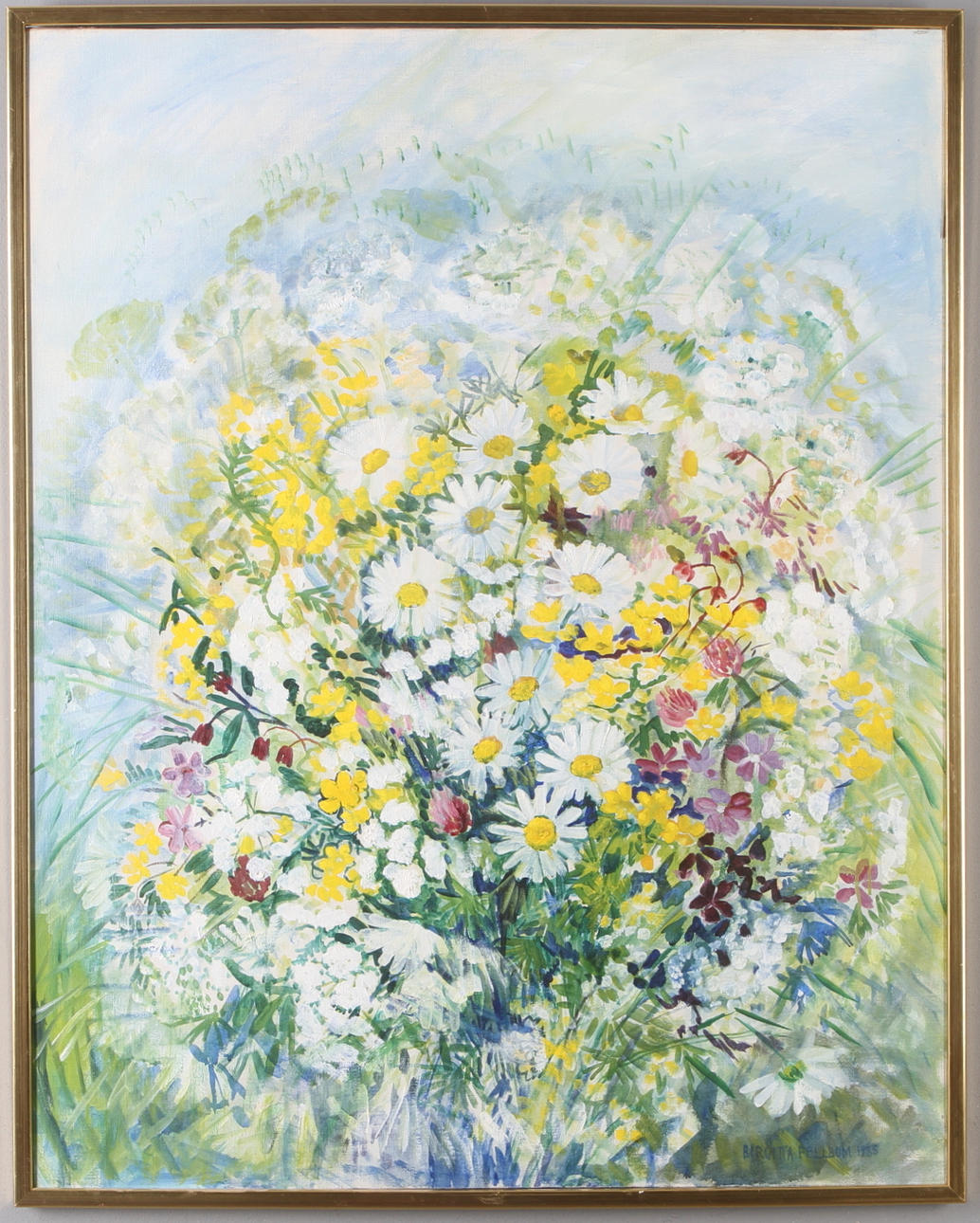 OKÄND KONSTNÄR. Blomsterstilleben, olja på duk, signerad Birgitta Fellbom.