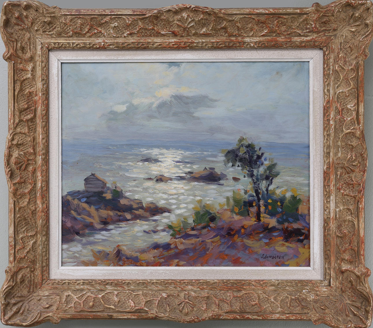 STURE LUNDGREN. Strandmotiv, olja på pannå, signerad.