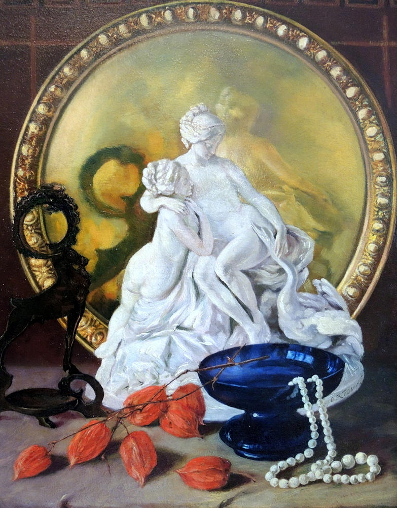 OTTO KLÜBERT. MALERI, stilleben, "Leda med svanen".