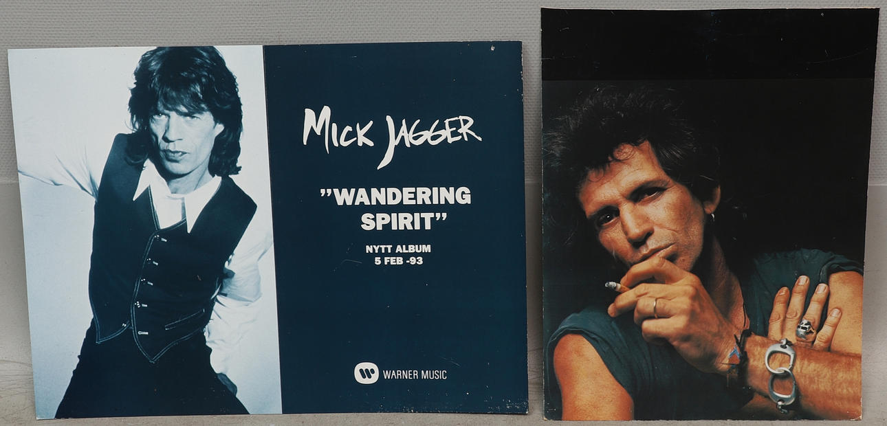 Two cardboard advertising signs, Mick Jagger and Keith Richards, circa ...