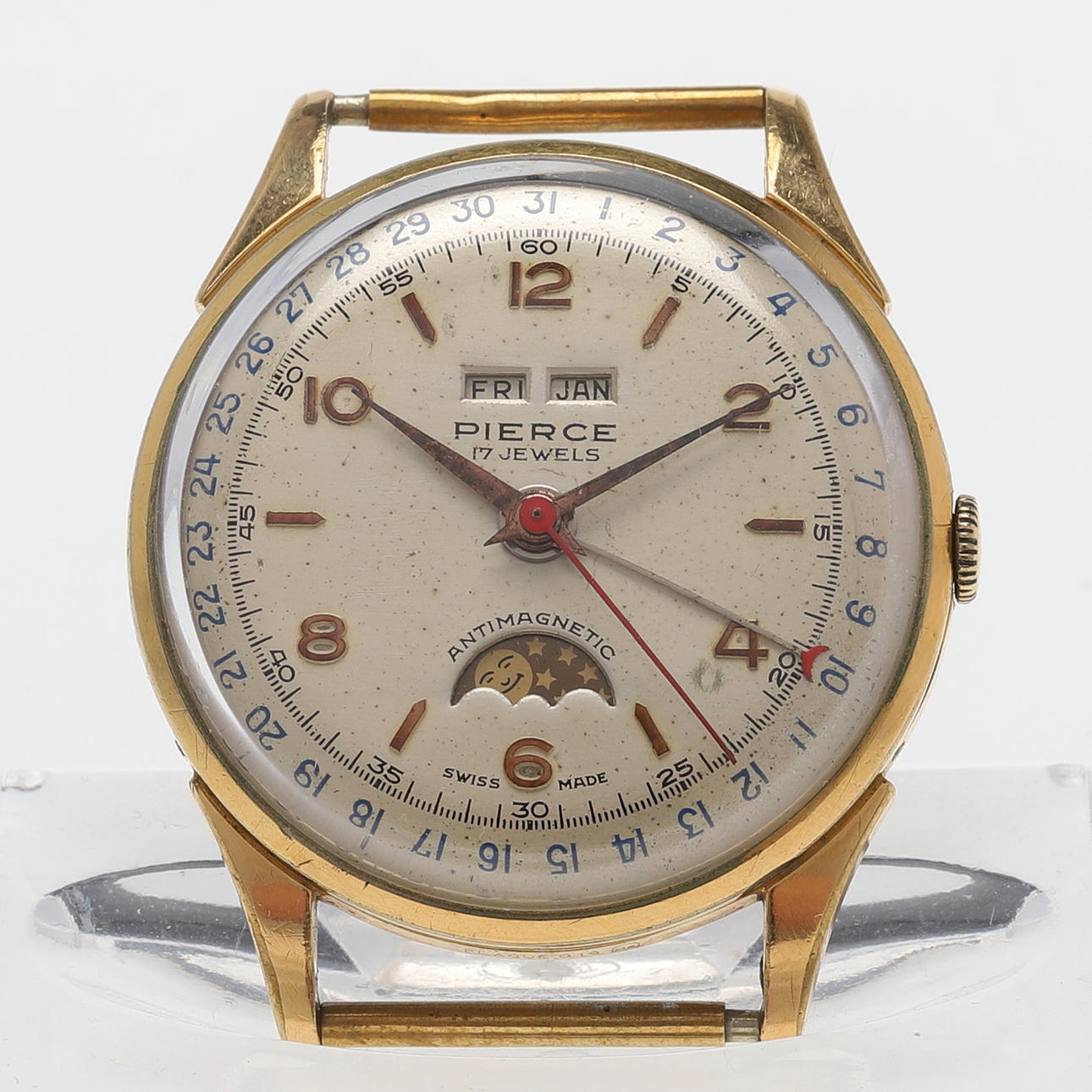 A gold on steel wristwatch, Pierce 17 Jewels, mid 20th 