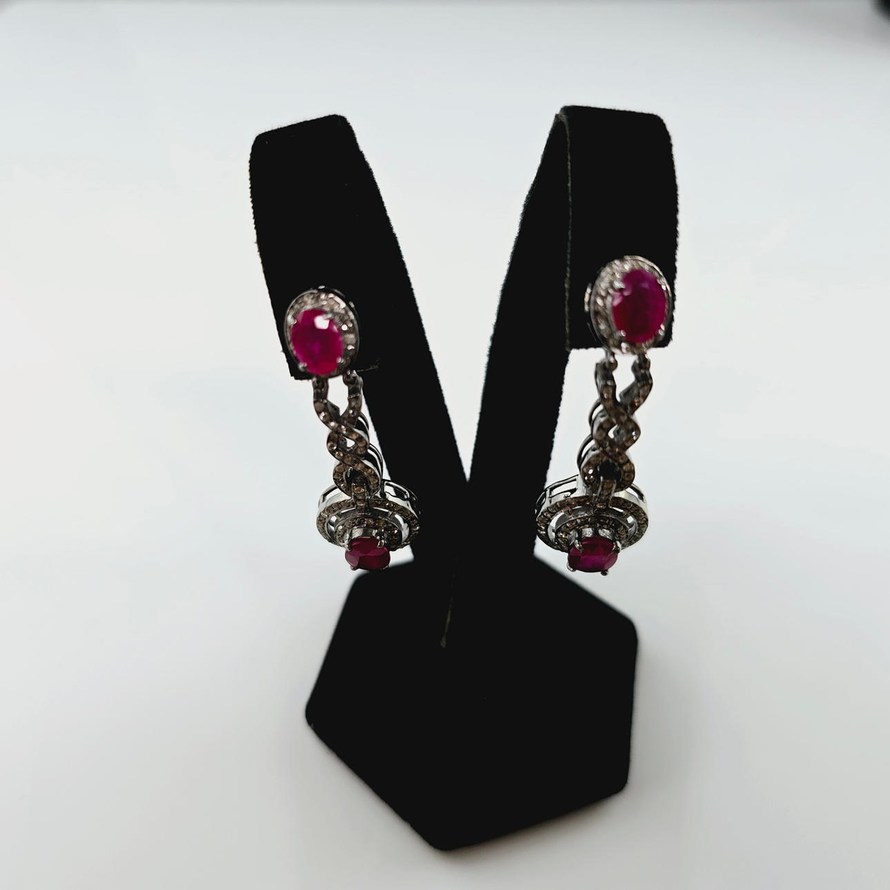 925 Silver Ruby Earrings with Diamond Accents.