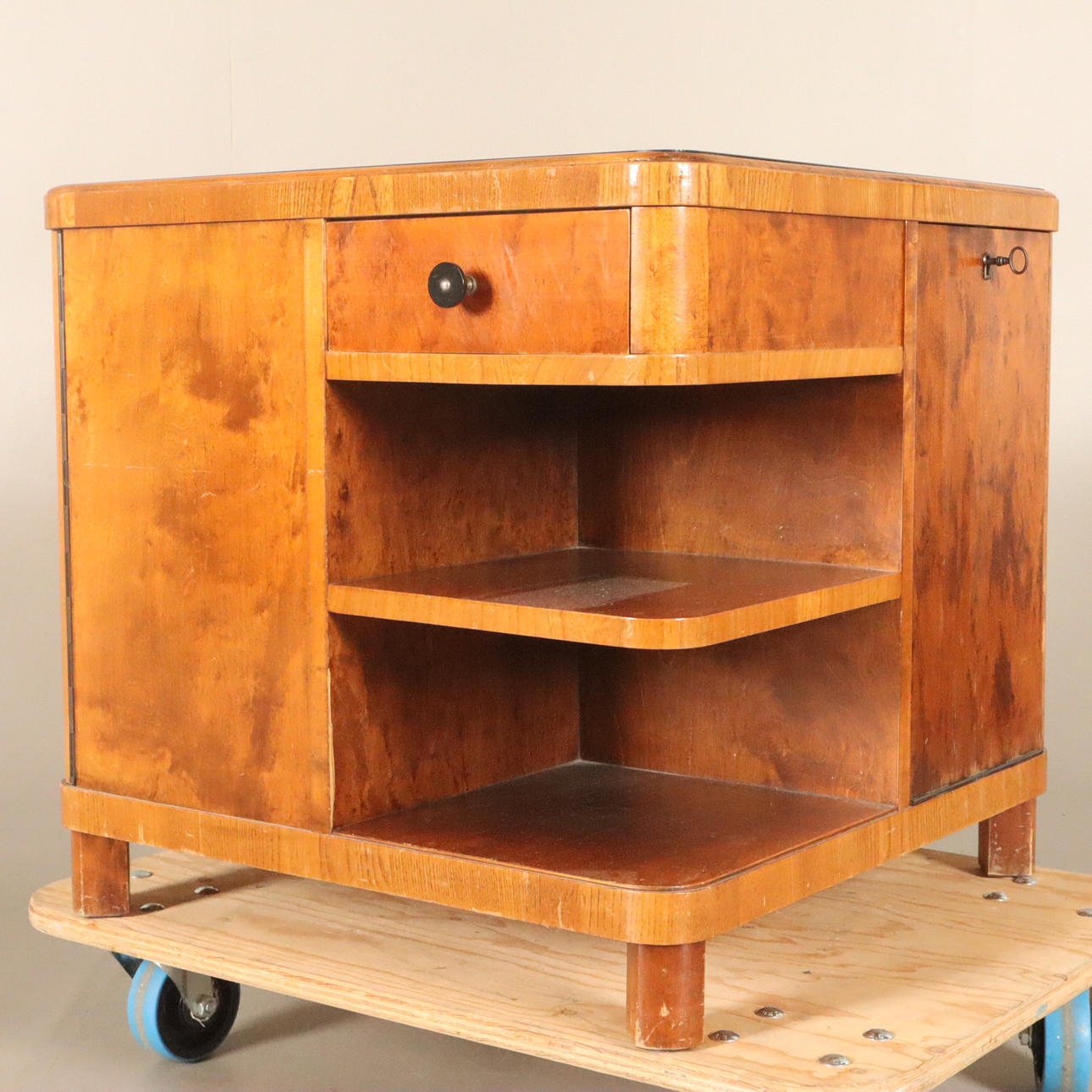 SMOKING TABLE, intarsia with glass top, Art deco.