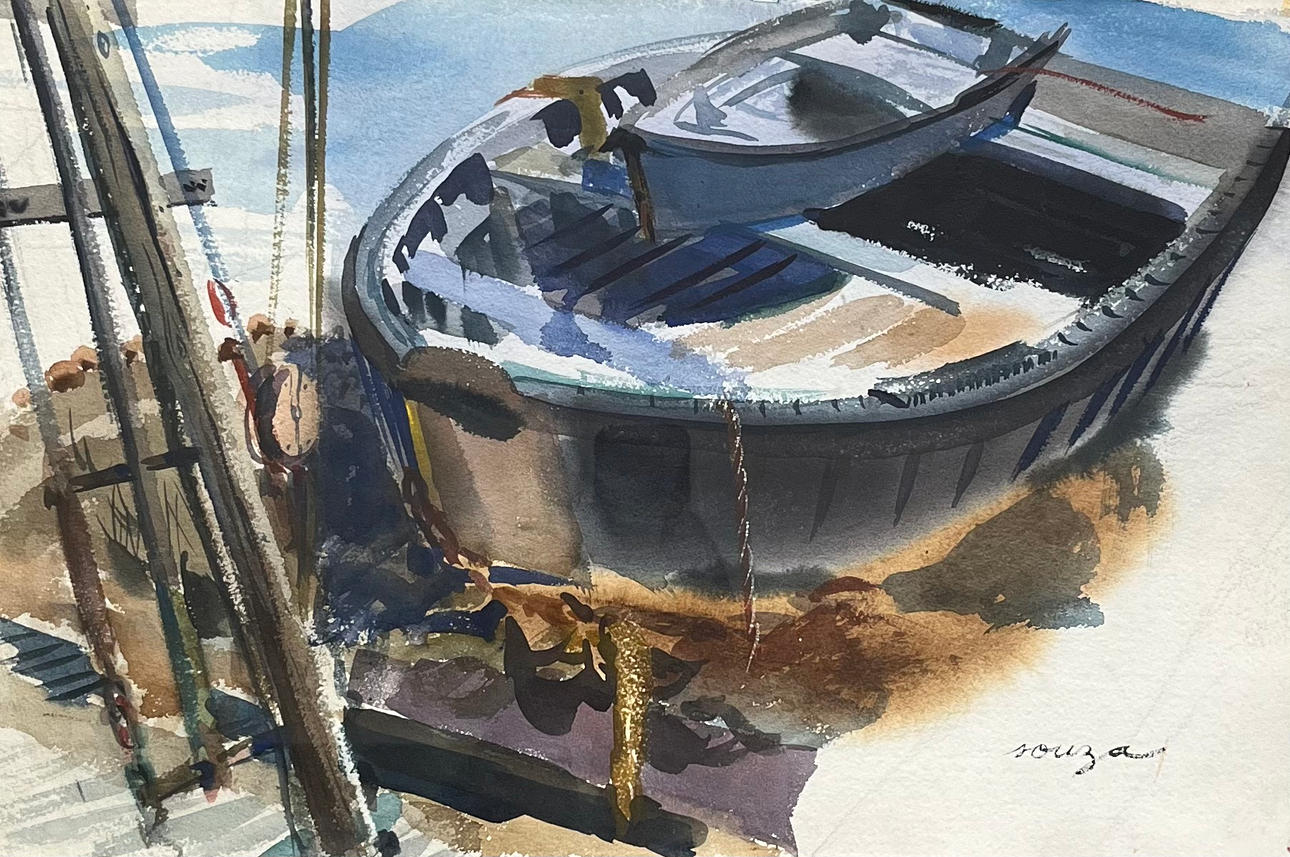 PAUL M SOUZA. Boats. Watercolour, signed.